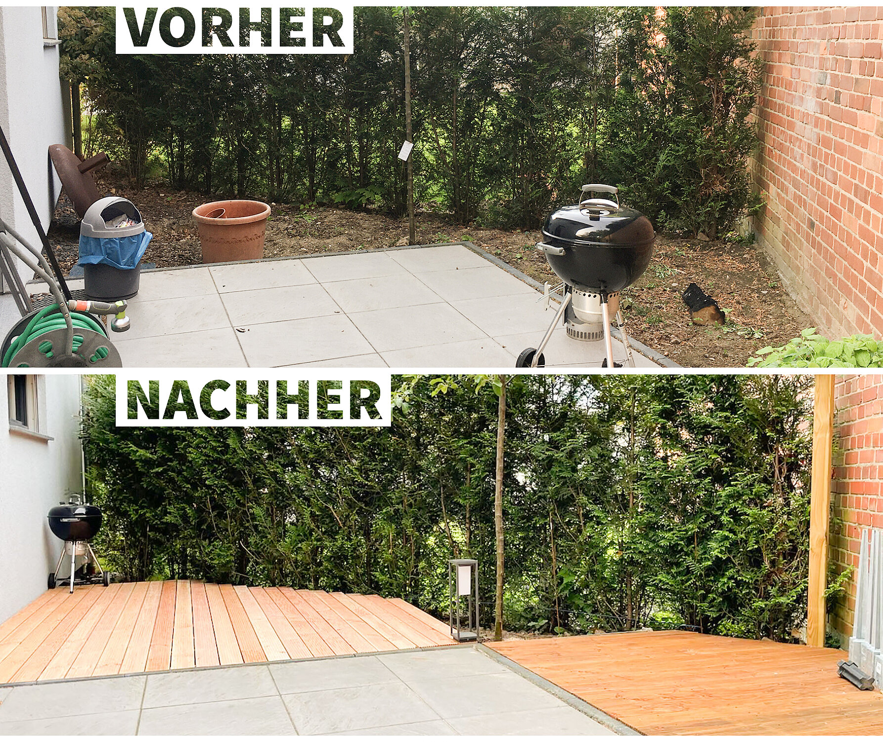 Stein-Terrasse mit Holzdecks vergrößern
